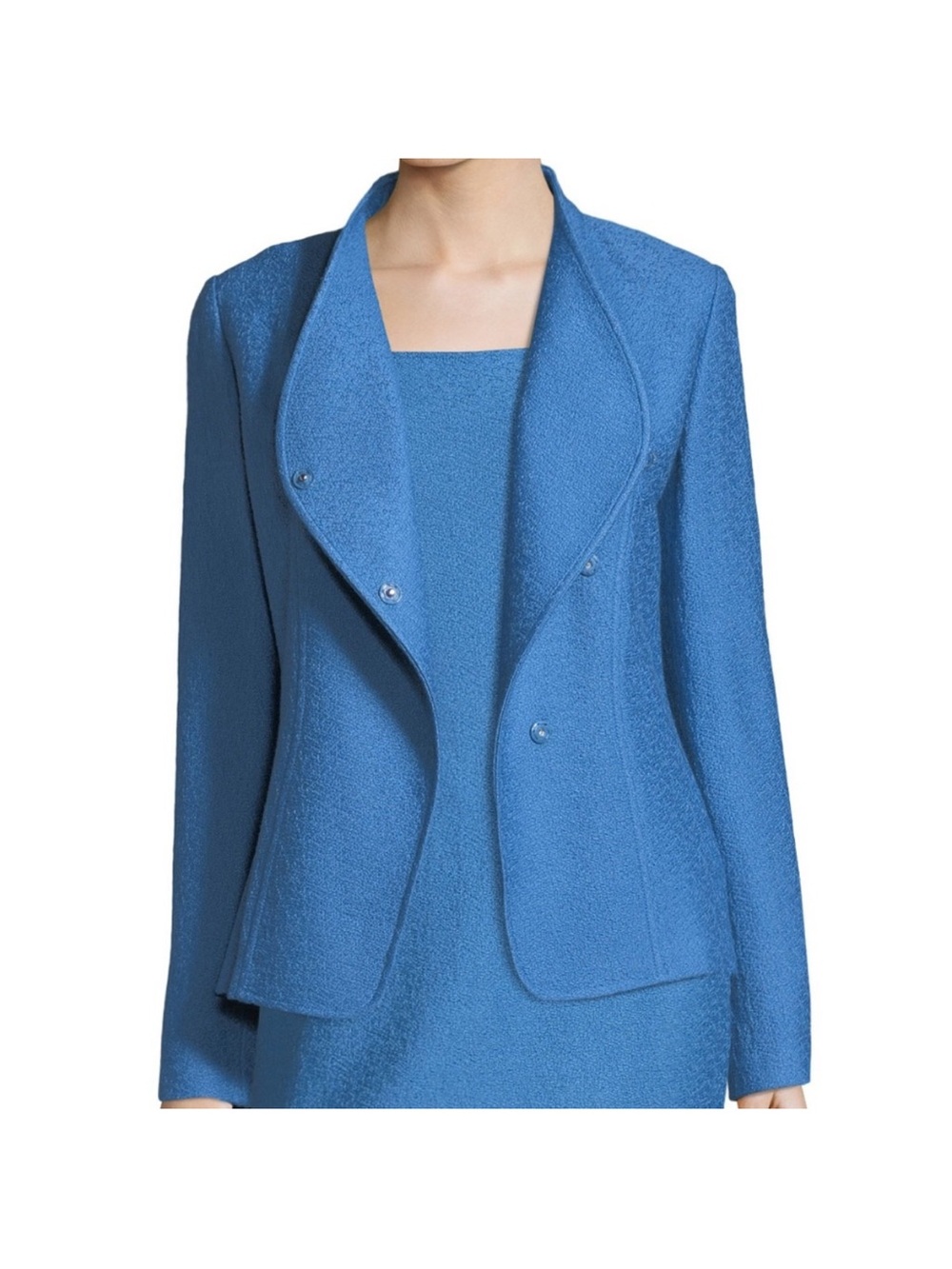 St. John Collection Wool Blend Hannah Knit Stand Collar Jacket, Niagara, Size 10 - Picture 3 of 12